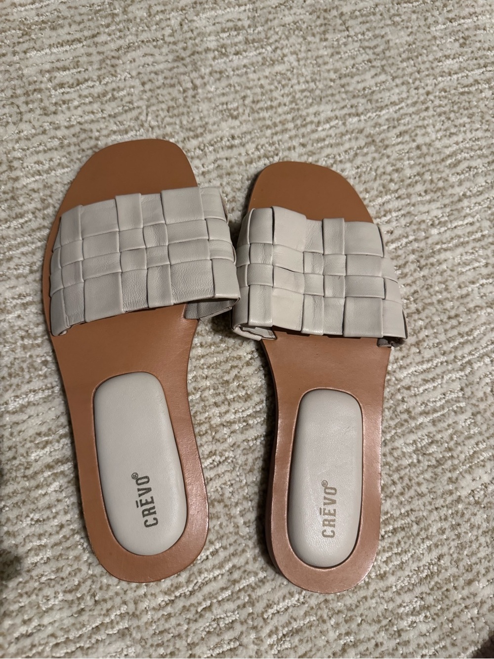 Crevo Woven Slide Sandals in Cream and Tan
